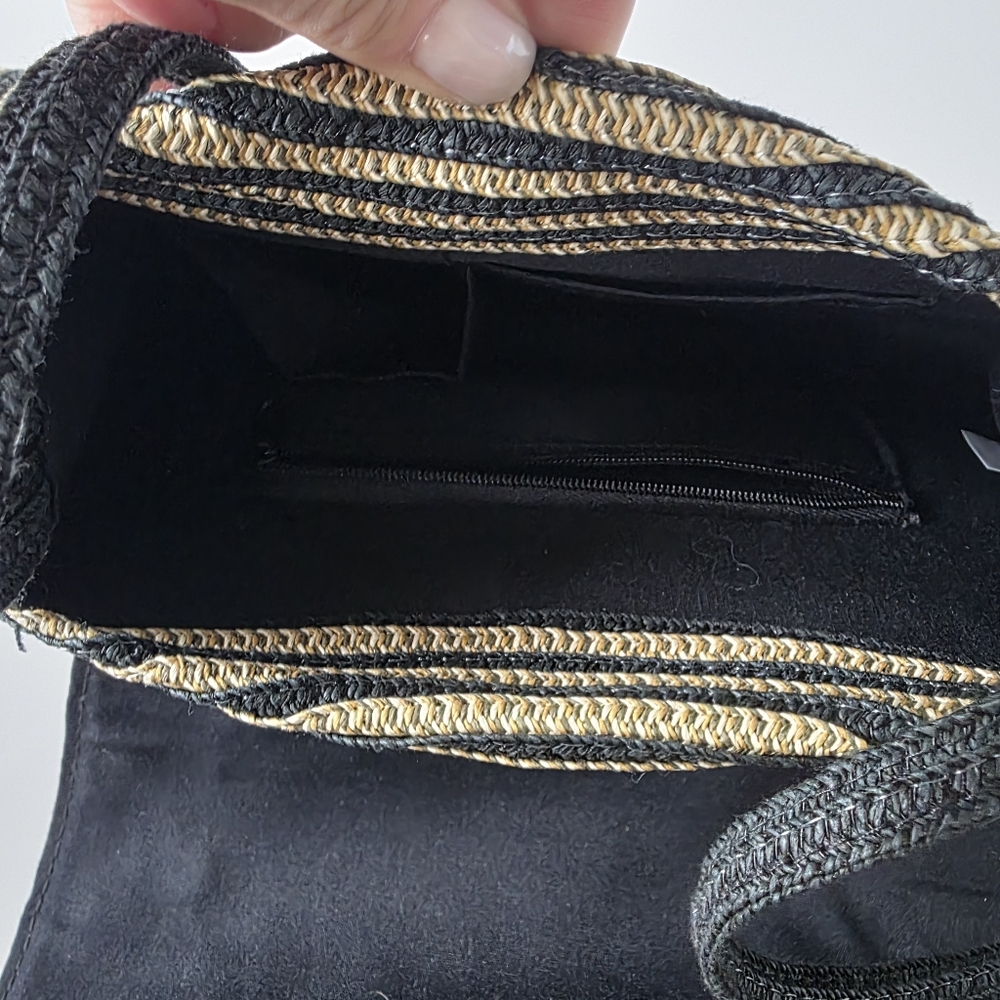 Vintage Black Tan Olive Woven Clutch Crossbody Straw Resort Bag - Picture 6 of 8